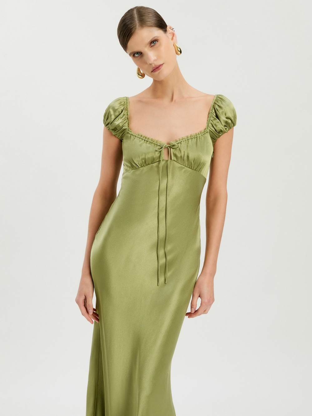 Bardot Stasia Satin Maxi Slip Dress In Khaki